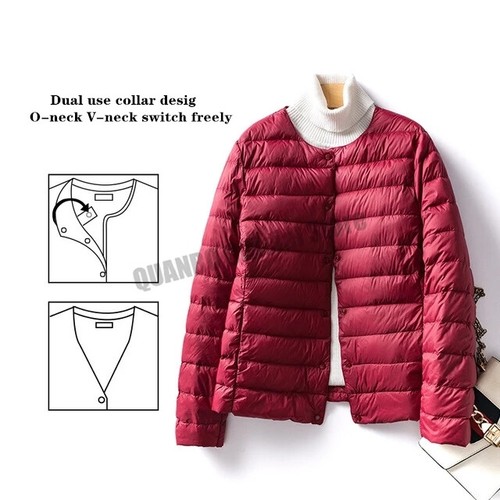 Women Duck Down Jacket O-neck Winter Warm Collarless Ultralight Quilted Puffer - 第 10/38 張圖片
