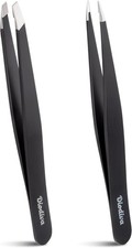 2-Pack Tweezers for Eyebrows, Facial Hair, Ingrown Hair Removal, Slant and Point
