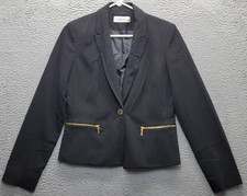 Calvin Klein Blazer Jacket Womens 4 Black Classic One Button Peak Lapel