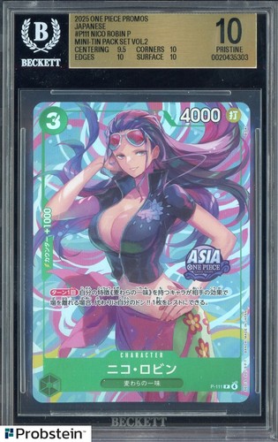 2025 One Piece JPN Asia Mini Tin Vol 2 Nico Robin Promo Foil P-111 BGS 10