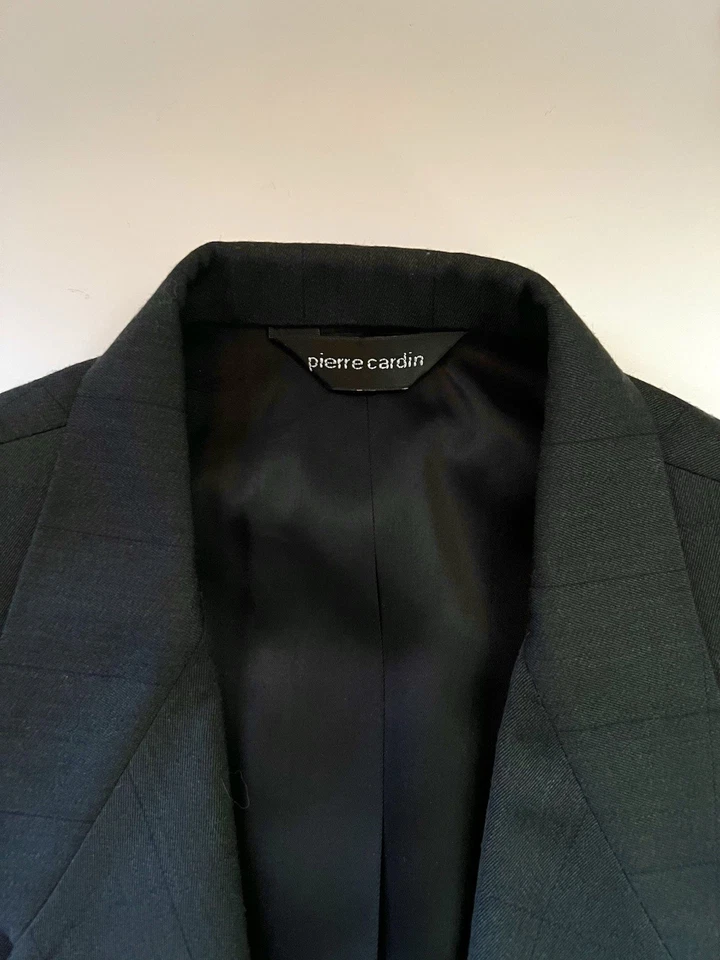 Vintage 80s Pierre Cardin 2-piece Suit Men’s Dark Grey Windowpane Check Sz 42R L - Image 3 of 4