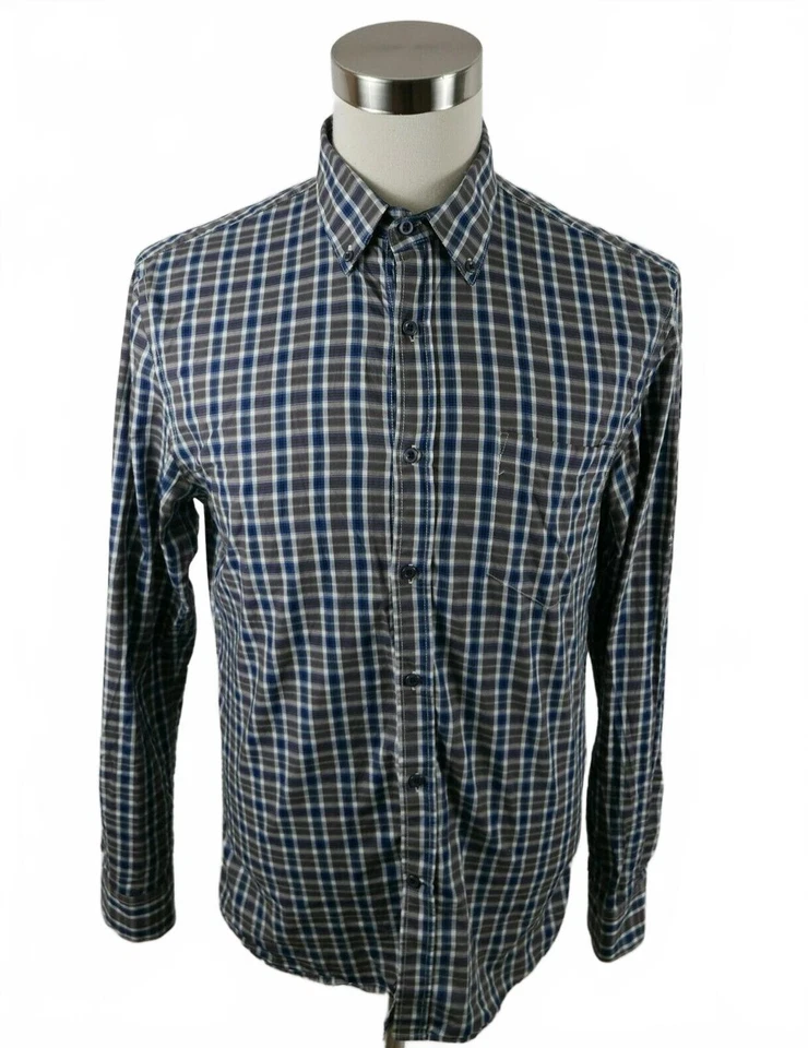 Buffalo David Bitton Mens Tailored Fit Button Up Brown Blue Plaid Shirt Large - Image 2 of 4