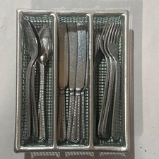 Vintage German Toy Doll Mini Silverware in GreenTray 11 Piece Missing Spoon