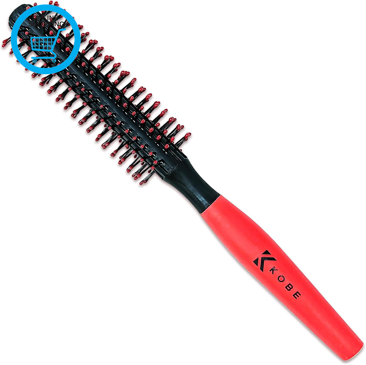 Professional Quiff Roller Small round Hair Brush with Red Rubber Grip Handle - S