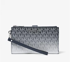 Michael Kors MK Jet Set Travel Double Zip Phone Wristlet Wallet (Navy Ombré)