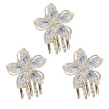 Rhinestone Hair Accessories for Women - 3pcs Flower Metal Crystal Claw Clips