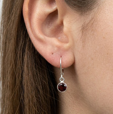 925 Solid Sterling Silver Faceted Red Garnet Russian Lock Earring-0.8 Inch