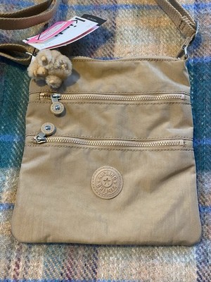 NEW Kipling Crossbody Bag Purse Adjustable Strap Monkey Key Chain NWT Sporty Tan