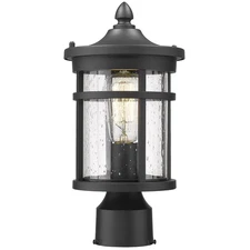 Post Light Fixture Black 9" Modern Lantern Seeded Glass for Patio Garden Yard