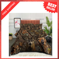 Kids Bedding Set Full Size Deer Camo Comforter Pillowcases Woodland Wildlife