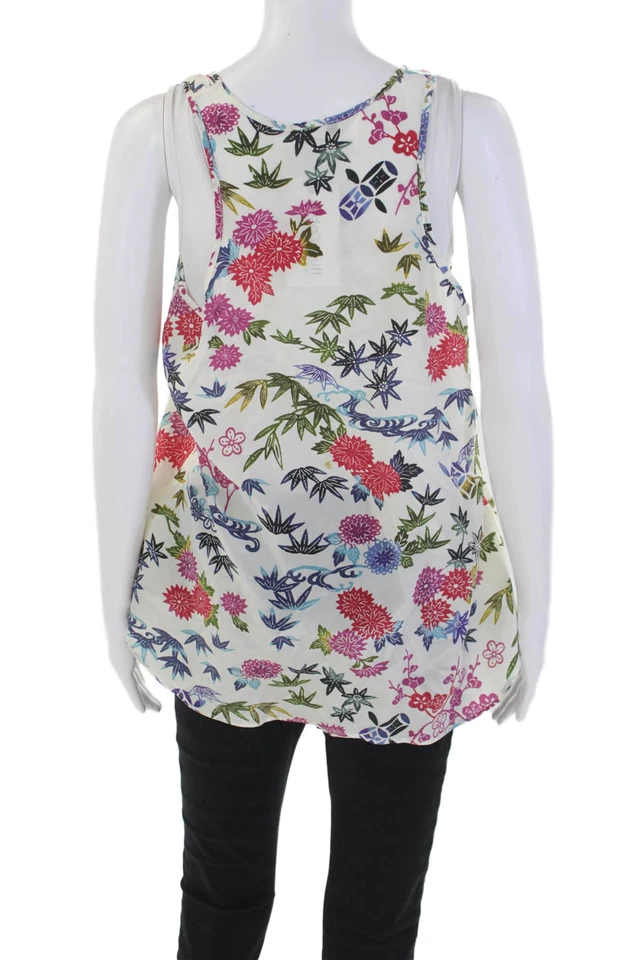 Blusa floral Nieves Lavi para mujer cuello redondo sin mangas seda dobladillo alto-bajo talla M Foto 3 de 4