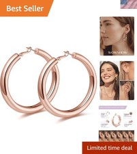 Elegant 14K Gold Plated Thick Hoop Earrings - Lightweight Comfortable Fit