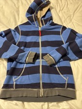 Hanna Andersson Terry Faux Shearling Hoodie Blue Striped 140 10 Sweatshirt Lined