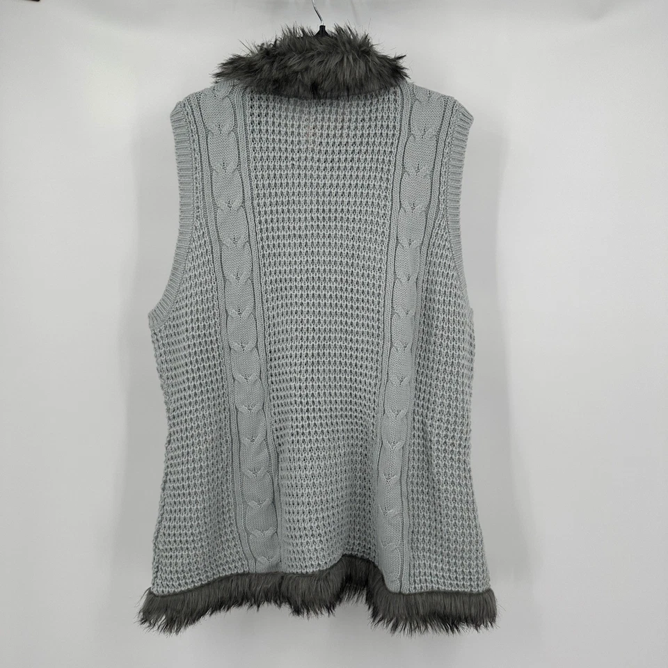 Chaleco suéter con ribete de piel sintética para mujer talla 1X acogedor nórdico Cottagecore capa de invierno Foto 2 de 4