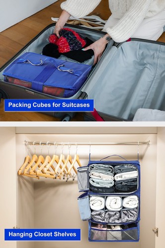 Hanging Packing Cubes Portable Closet 3-Shelf Travel Collapsible Compression - Picture 8 of 9