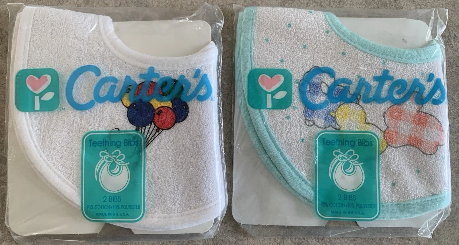CARTER’S NOS Vintage Teething Bibs 2 Pack Lot Of 2 Balloons Animals USA 90s
Opens in a new window or