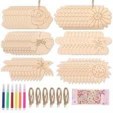Wooden Flower Cutouts, Unfinished Wood for Crafts, 8cm 3" Cutouts Wood, 60 Set