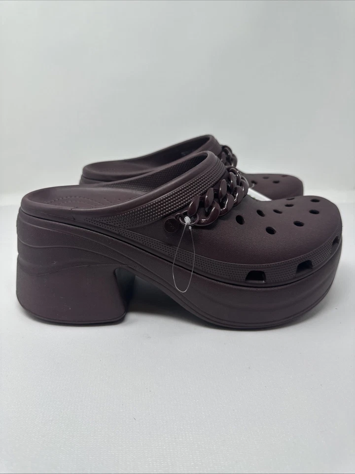 Zueco CROCS Sirena Cadena Cereza Oscura Tacón Bloque Plataforma Cómoda Mujer 12 Hombre 10 Foto 4 de 4