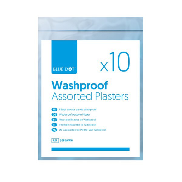 Washproof Assorted Plasters 10 Pieces x2 Seal Bag First Aid - Blue Dot 30PEWP10
