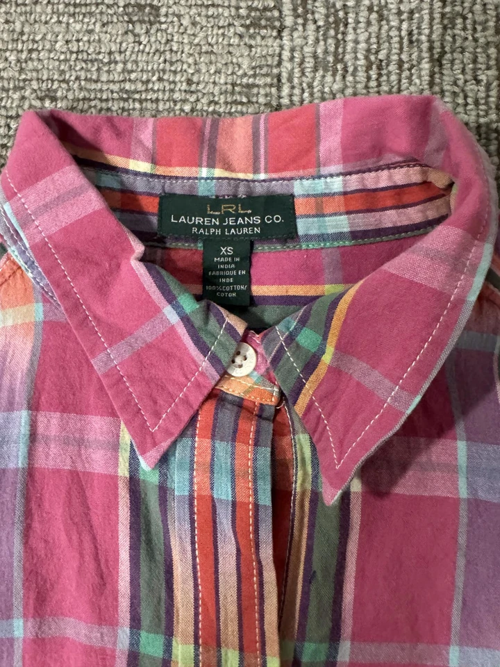 Lauren Jeans Co. Ralph Lauren Men's Button-Up Shirt XS Pink Multi-Colour Plaid - Image 2 of 4