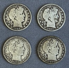 1902-O 1902 1904 Barber Half Dollars 4-Coin Lot VG-F Nice Set R53