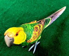 Hand Carved Painted Bone Carolina Parakeet Figurine Extinct Folk Art Bird 5"