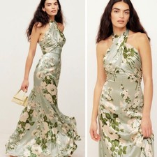 Reformation Veria Silk Halter Maxi Dress Green Floral 4