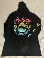 Hurley Boys Large Blue Shark Hoodie Long Sleeve Shirt NWT