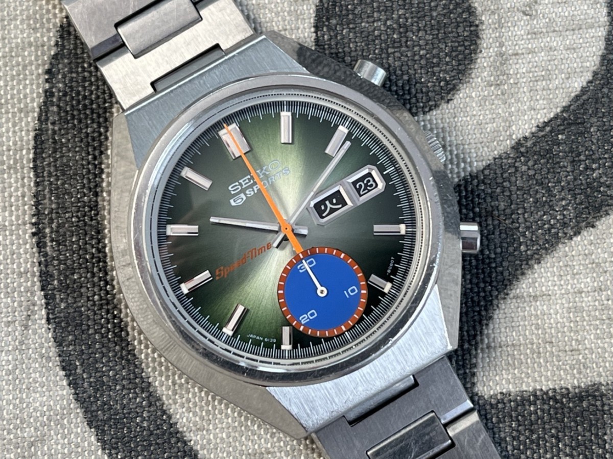 Vintage 1973 Seiko 6139-8040 Speed-Timer Green Sunburst Dial