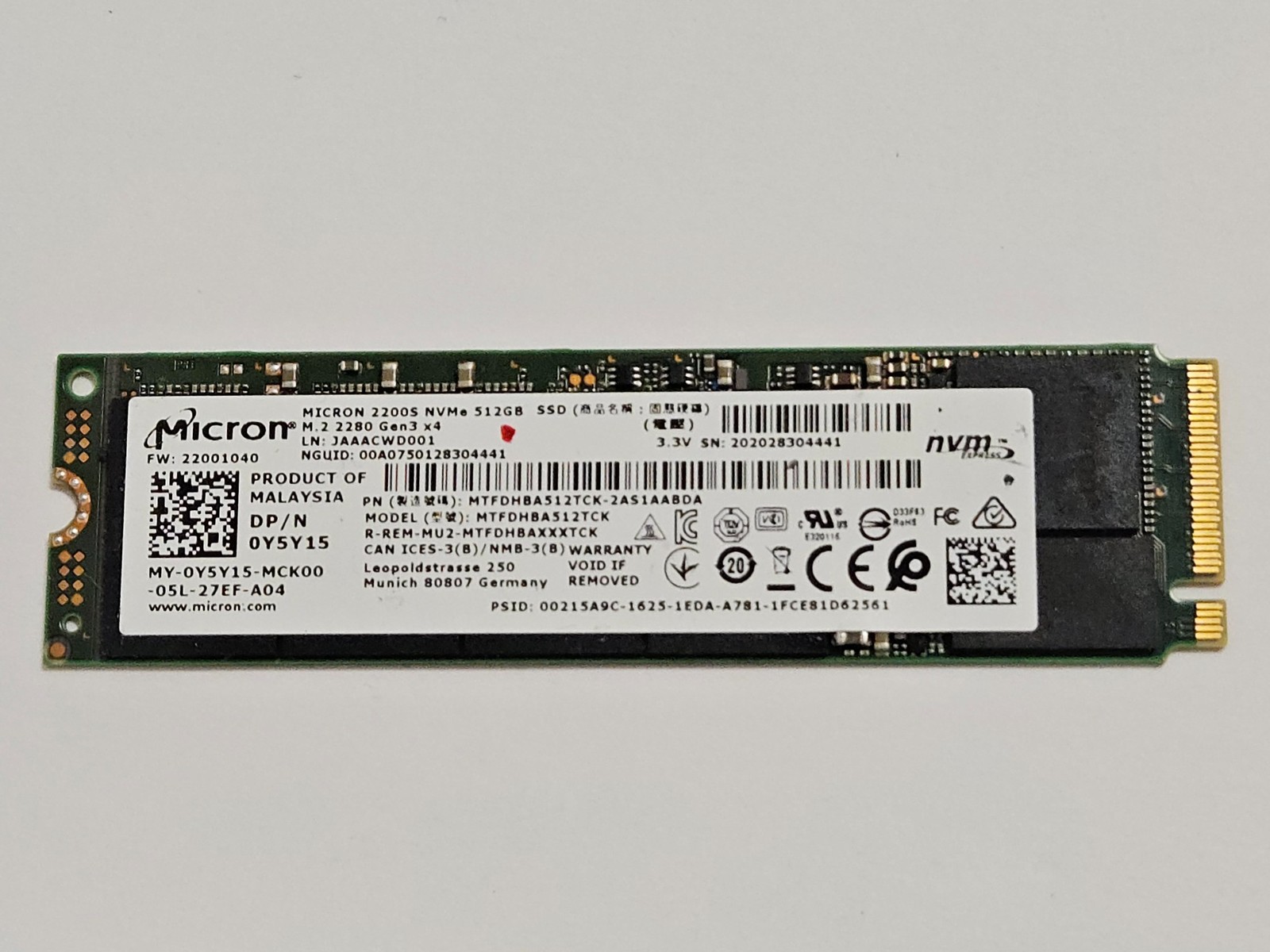 Micron 512GB 2200S NVMe M 2 SSD Solid State Drive MTFDHBA512TCK Dell micron-512gb-2200s-nvme-m-2-ssd-solid-state-drive-mtfdhba512tck-dell