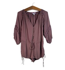 Urban Outfitters Women Junie Brown Romper Bohemian Short Jumpsuit Size S Boho