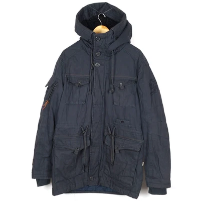 KHUJO RHOMP Herren Jacke Größe L Blau Baumwolle Full Zip Kapuze Taschen - Bild 1 von 4