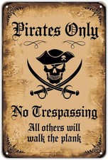 Pirates Only Tin Metal Signs Home Décor, No Trespassing Warning Vintage Skull wi
