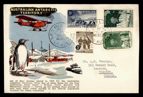 DR WHO 1958 AUSTRALIAN ANTARCTIC TERRITORY FDC PENGUIN CACHET COMBO M71739