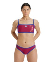 Arena Damen Badeanzug Icons Bikini Bandeau Logo, Weinrot/Blau, DE36 UK/USA32