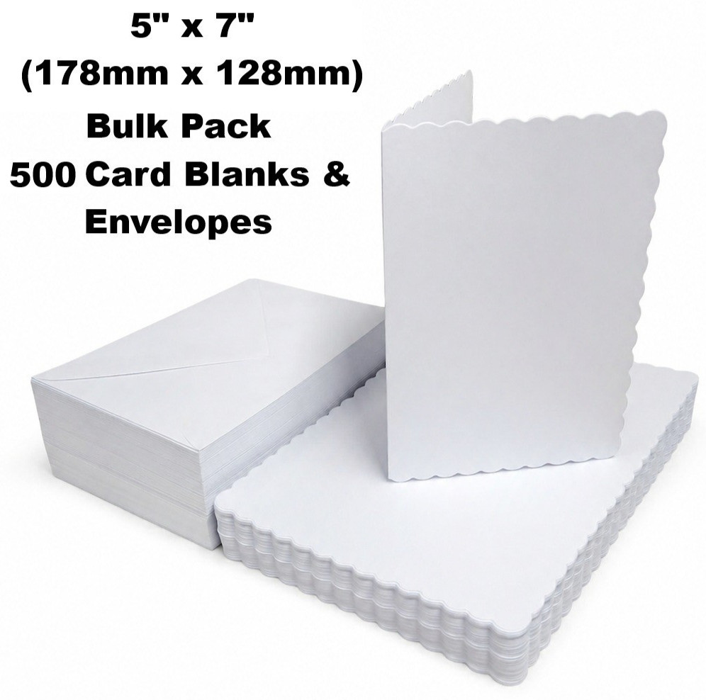 Premium 5"" x 7"" Scalloped White Card Blanks & Envelopes – 250gsm (Pack of 500)
