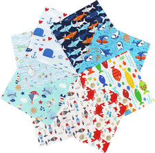 Ocean Theme 10x10 Inch Cotton Fabric Squares for Quilting - 48 Precut Layer Cake