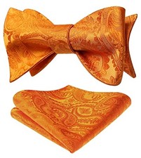 Men's Bow Ties Self Tie Woven Satin Pocket Squares Set Formal Tuxedo Orange