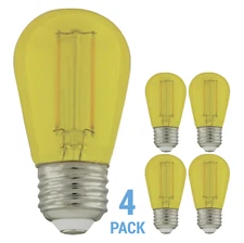 4 Pack Satco S8025 LED Filament 120V 1W =11W S14 Medium E26 Transparent Yellow