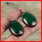 Copper Zambian Emerald Gemstone Electroformed Drop Dangle Bezel Earrings Jewelry