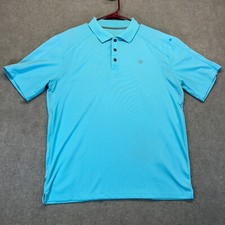 Ariat Tek Polo Shirt Men's Medium Light Blue Short Sleeve Work Shop STAINS