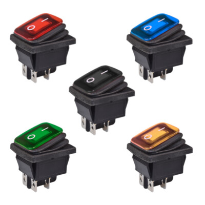 Rocker Switch ON-OFF Waterproof IP65 LED Illuminated 12V DC Red Blue Green Yellow