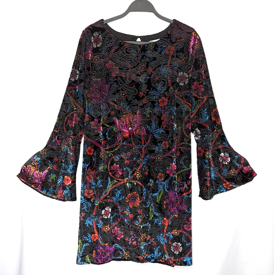 eci Tunic Top Rainbow Burnout Velvet Bell Sleeves Whimsigoth Fairy Grunge Lined - Image 2 of 4