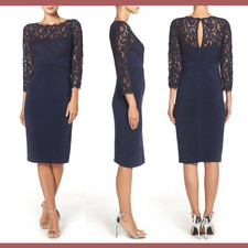 NWT Adrianna Papell Lace  Jersey Sheath Dress Midnight Blue SZ 4  N900