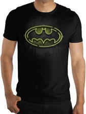 Batman DC Comics Mens Logo Neon Sign Black Graphic T-Shirt New S-3XL