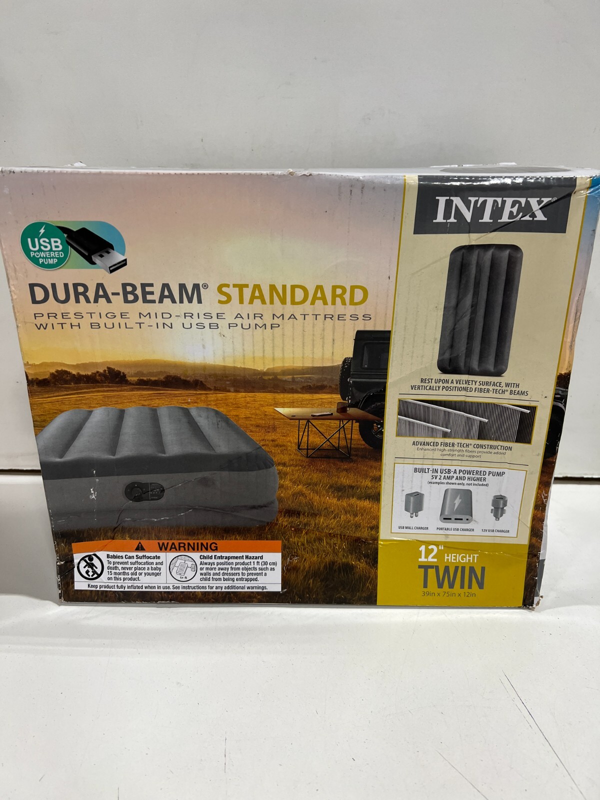 Intex Dura-Beam Deluxe Air Mattress Standard W/ Built-In Electric USB Pump