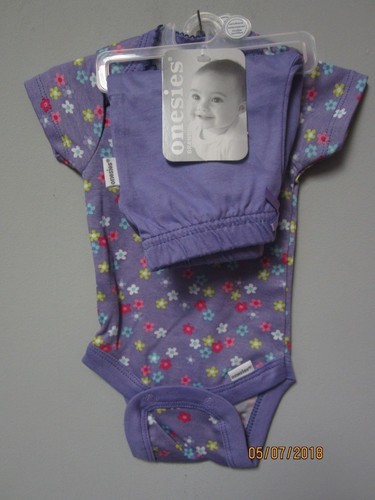 Gerber Baby Mädchen 2-teiliges lila Blume Strampler & Hose Set Größe Neugeborenes - Bild 2 von 2