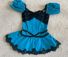 Lot of 3. Turquoise with black lace dance costume. Large child size.