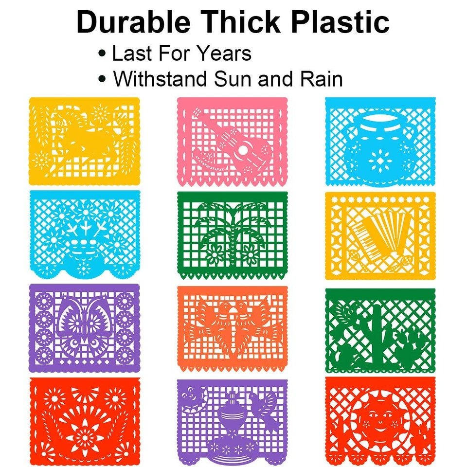 3-36 Piezas Banner Mexicano 22FT Grande Plástico Papel Picado Banner Fiesta Fiesta Decoración Foto 3 de 4