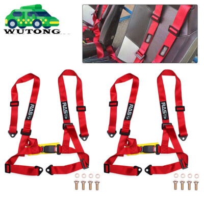 2PCS 4 Point 2'' Seat Belt Racing Harness Buckle Red Go-Kart CanAm X3 ATV UTV 